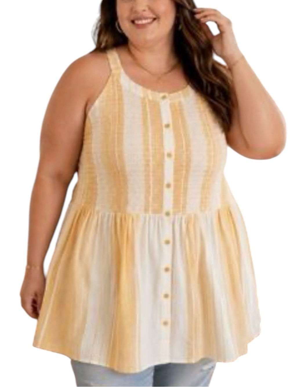 Torrid Size 1 Yellow Stripe Babydoll Tank Top Cottagecore Boho Plus Size Fashion